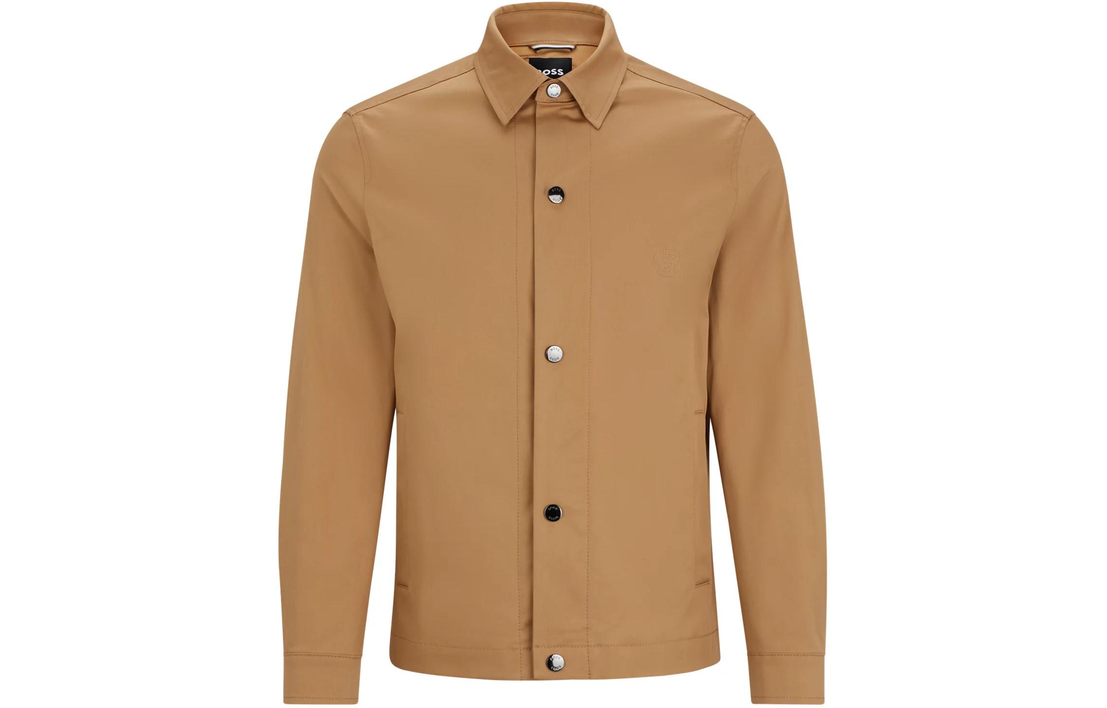 HUGO BOSS Relaxed-Fit Stretch Cotton Jacket with Press Studs Beige Casual 50514707-260