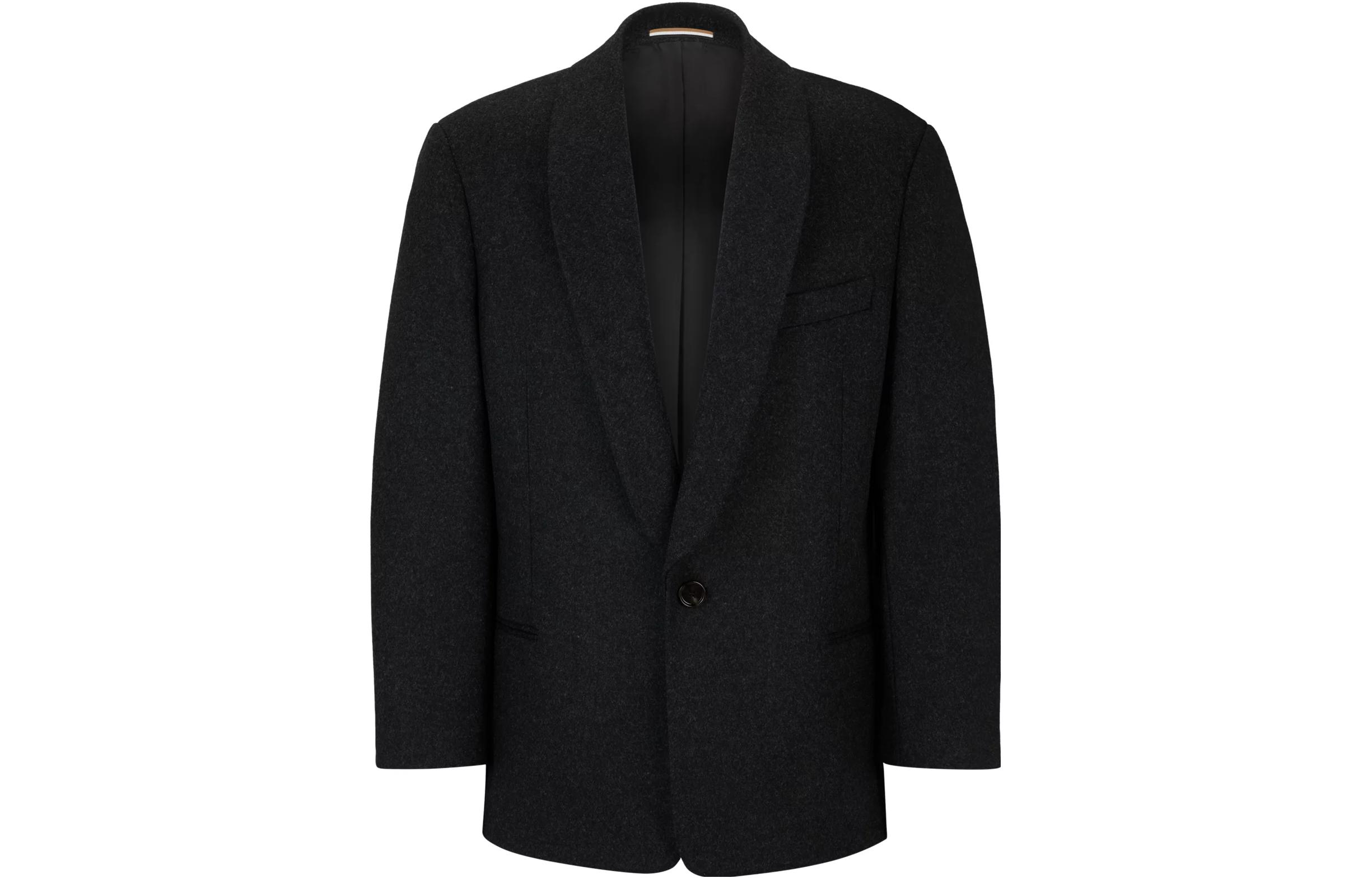 HUGO BOSS Relaxed-Fit Virgin Wool Shawl Collar Jacket Dark Gray 50512024-021