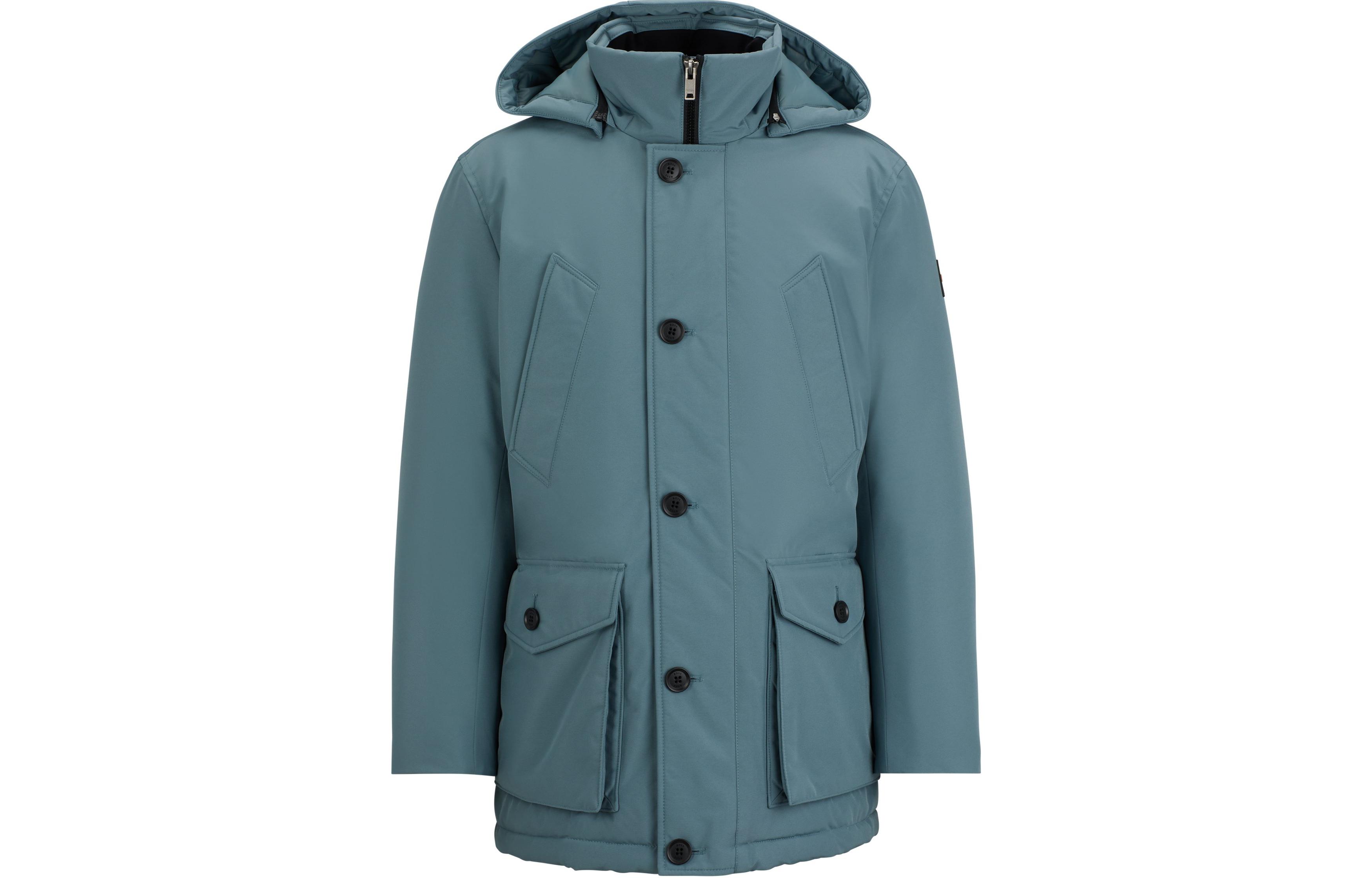 HUGO BOSS Relaxed-Fit Water-Repellent Parka Blue Jacket with Logo 50499551-375