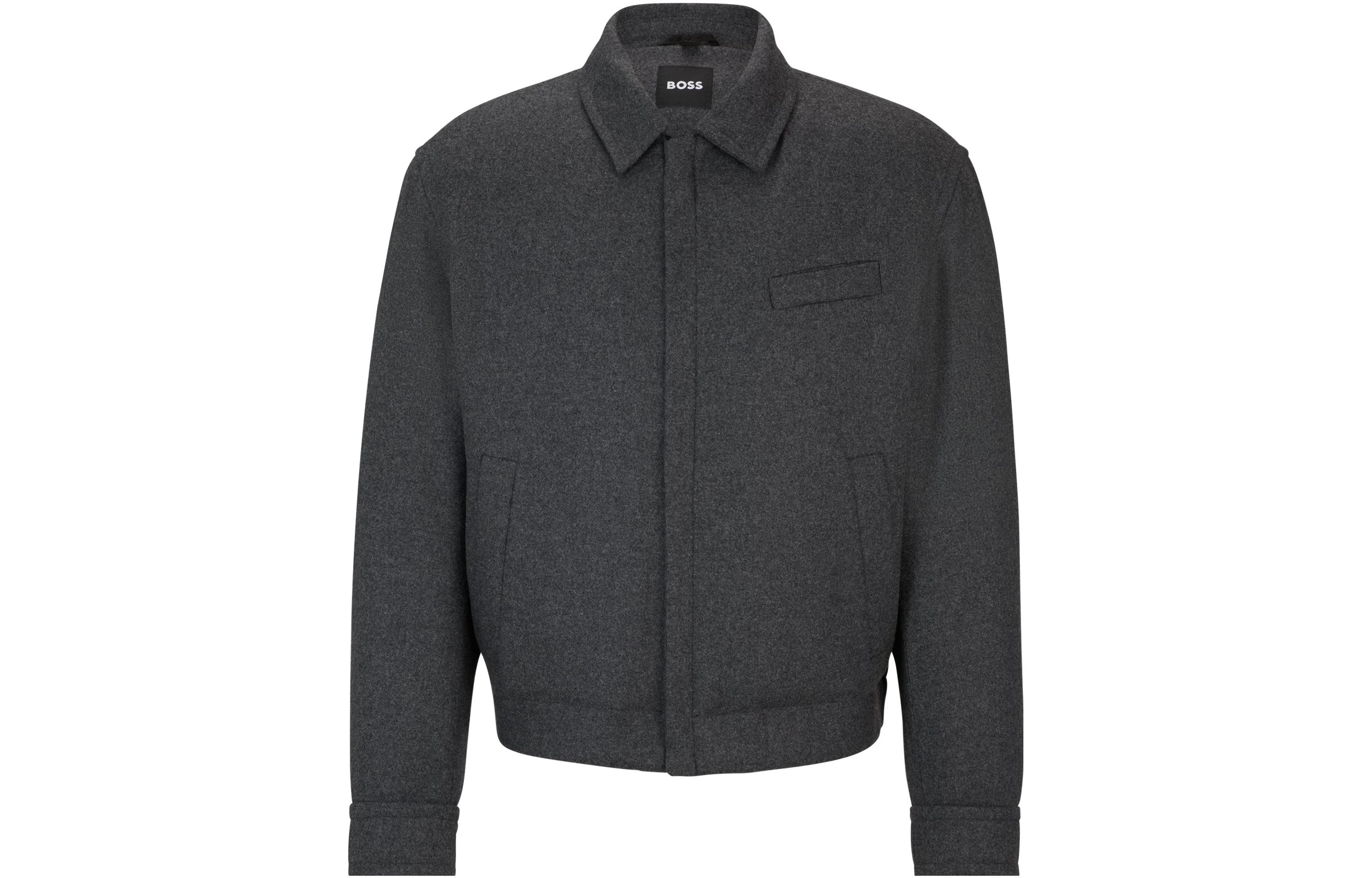 HUGO BOSS Relaxed-Fit Wool Jacket Grey - Long Sleeve Casual Blazer 50522693-030