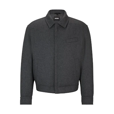 HUGO BOSS Relaxed-Fit Wool Jacket Grey - Long Sleeve Casual Blazer 50522693-030