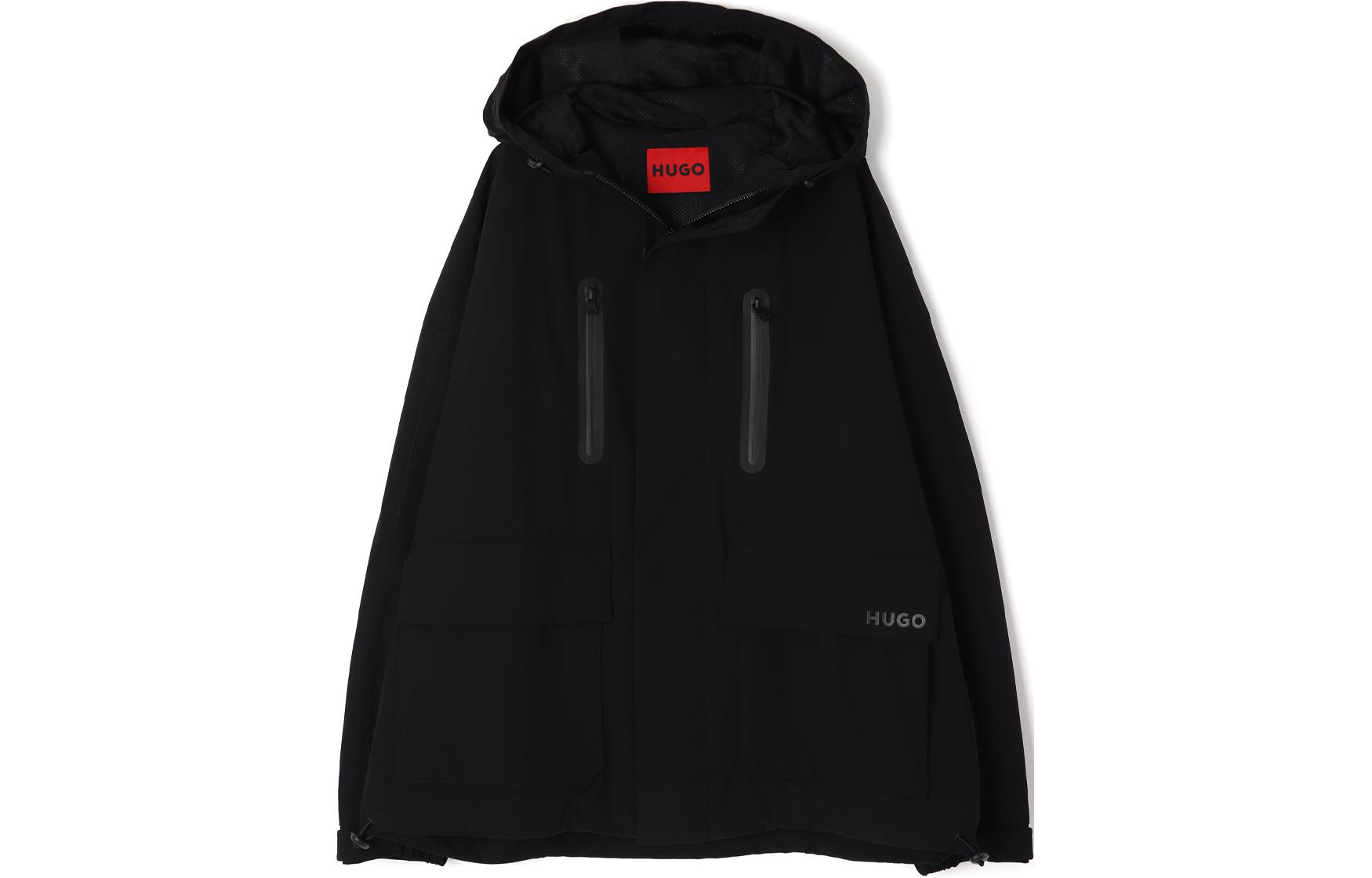 HUGO BOSS Relaxed Fit Black Hoodie Jacket with Logo and Zipper Closure 50496335-001