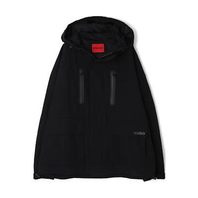 HUGO BOSS Relaxed Fit Black Hoodie Jacket with Logo and Zipper Closure 50496335-001