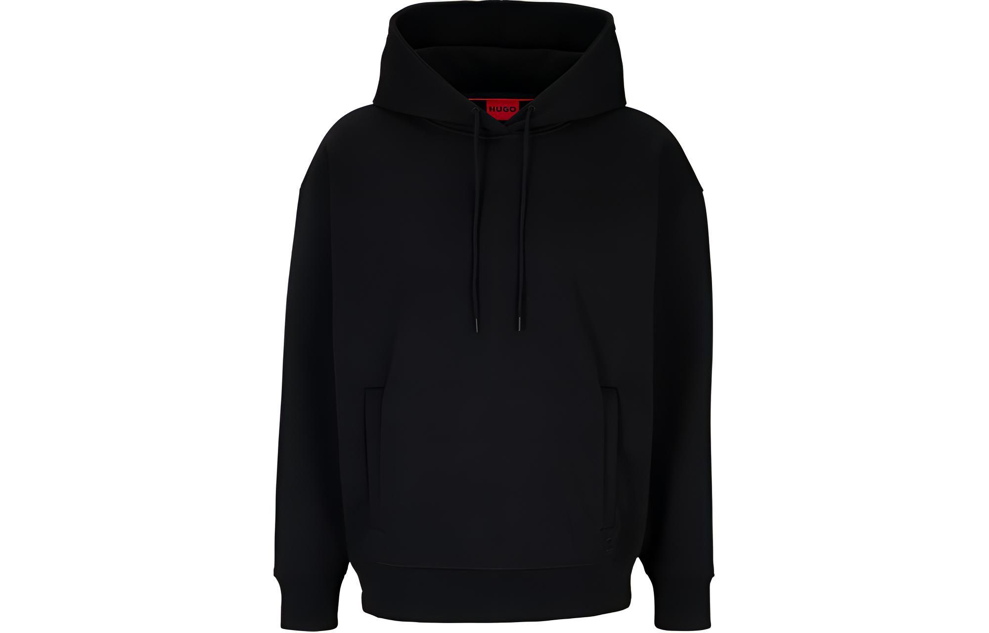 HUGO BOSS Relaxed Fit Cotton Terry Hoodie Black Casual Long Sleeve 50507504-001