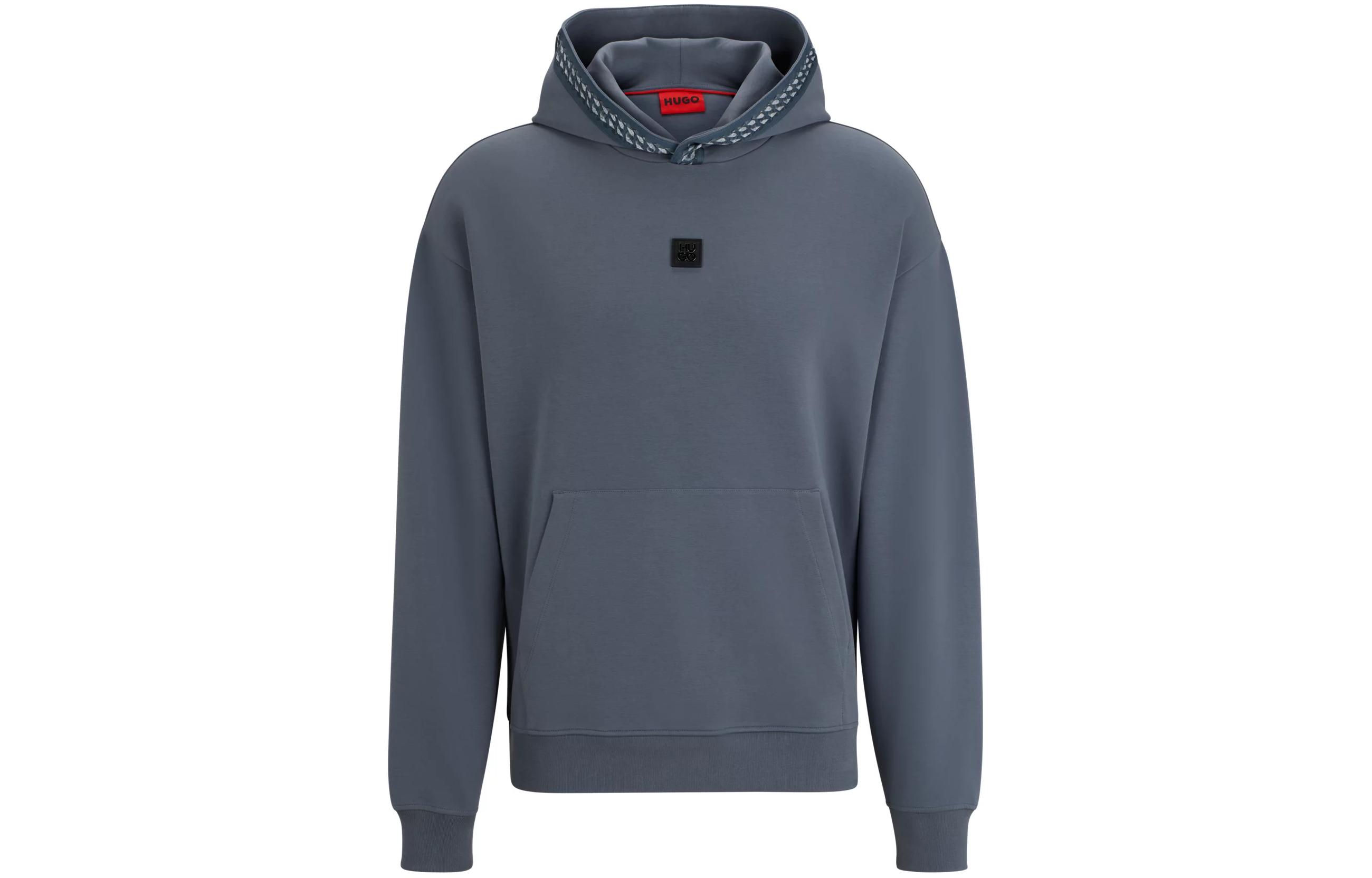 HUGO BOSS Relaxed Fit Stretch Cotton Hoodie with Chain Detail - Blue 50510105-462