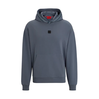 HUGO BOSS Relaxed Fit Stretch Cotton Hoodie with Chain Detail - Blue 50510105-462