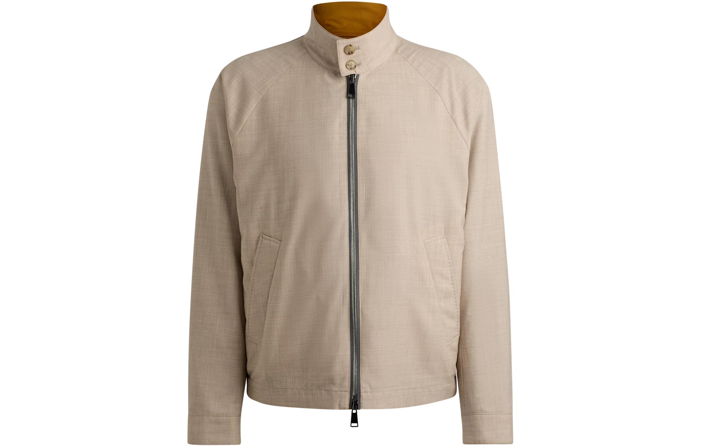 HUGO BOSS Reversible Harrington Jacket Men’s Slim Fit Light Beige Long Sleeve 50511150-271