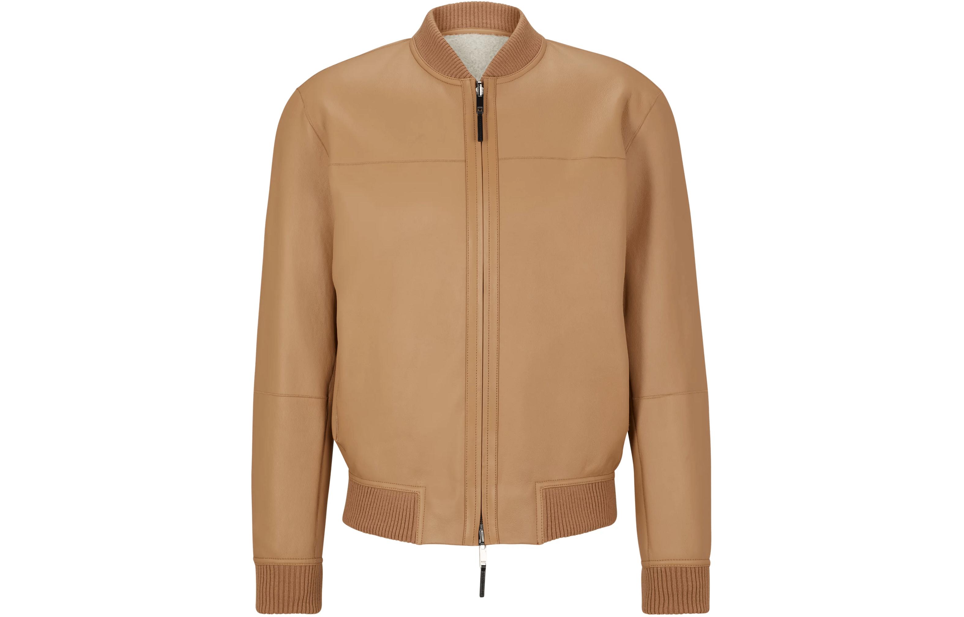 HUGO BOSS Reversible Sheepskin Zip-Up Jacket in Light Brown 50498201-260