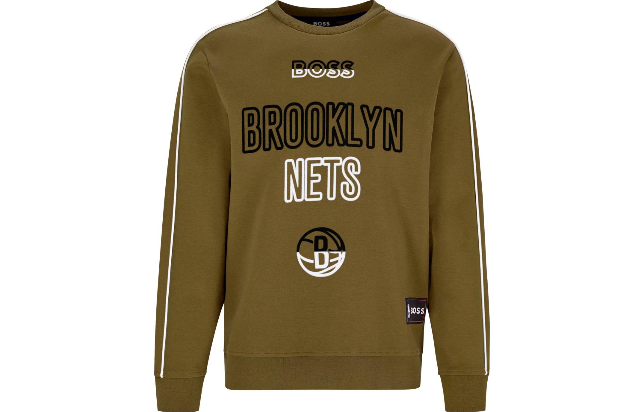 HUGO BOSS Ribbed Crewneck Letter Print Sweatshirt Brown-Green 50477351-348