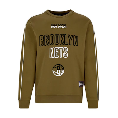 HUGO BOSS Ribbed Crewneck Letter Print Sweatshirt Brown-Green 50477351-348