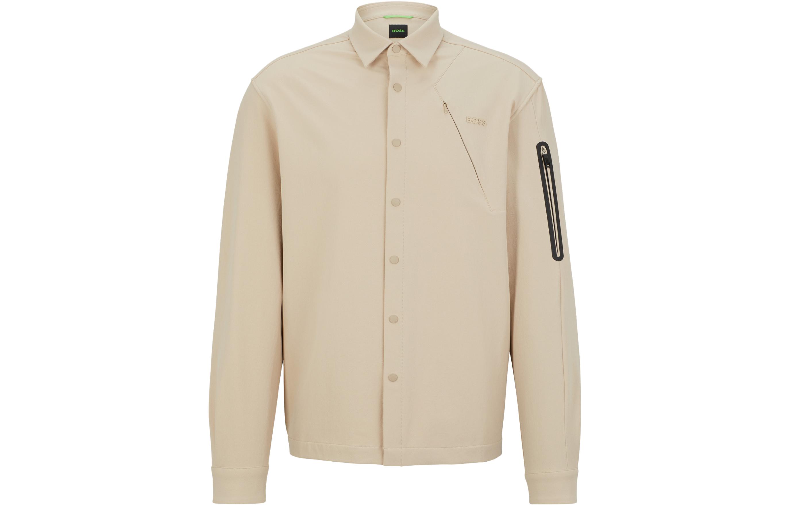 HUGO BOSS Single-Breasted Khaki Jacket with Plain Lapel Design 50493597-269