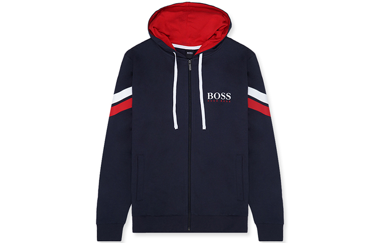 HUGO BOSS Sleeve Logo Graphic Hoodie Jacket Men’s Deep Blue 50463983-403