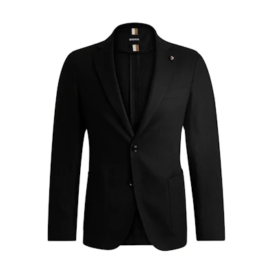 HUGO BOSS Slim-Fit Black Linen Blazer Jacket Long-Sleeve Single-Breasted 50530929-001