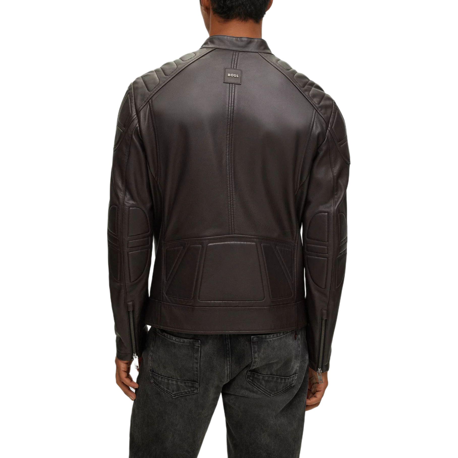 HUGO BOSS Slim-Fit Brown Leather Biker Jacket with Padded Design for Men. 50505031-202 圖 4