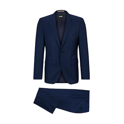 HUGO BOSS Slim-Fit Checked Virgin-Wool Serge Suit Blue 50509502-404