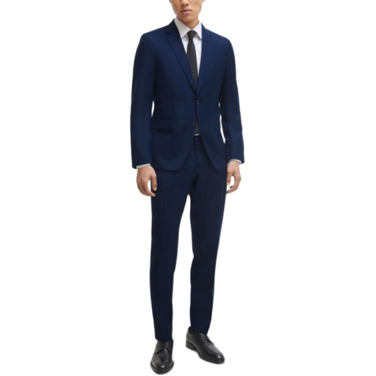 Lookbook ヒューゴボス スリムフィット チェック柄 バージンウール サージスーツ ブルー 50509502-404