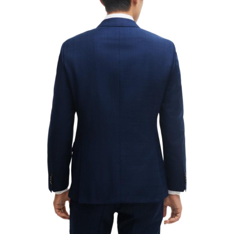 Shop ヒューゴボス スリムフィット チェック柄 バージンウール サージスーツ ブルー 50509502-404
