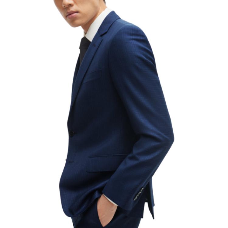 Purchase ヒューゴボス スリムフィット チェック柄 バージンウール サージスーツ ブルー 50509502-404