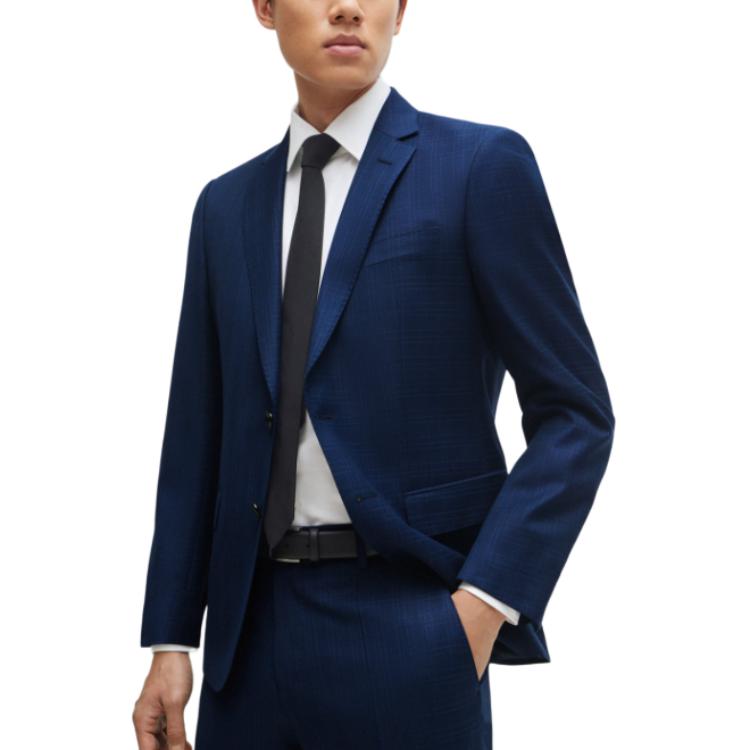 Details for ヒューゴボス スリムフィット チェック柄 バージンウール サージスーツ ブルー 50509502-404