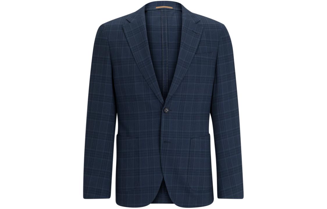 HUGO BOSS Slim-Fit Checked Wool Blend Blazer Jacket Navy Blue () 50508344-489