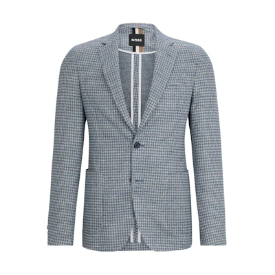 HUGO BOSS Slim-Fit Checkered Jersey Blazer - Blue Plaid Single-Breasted Jacket 50514655-438