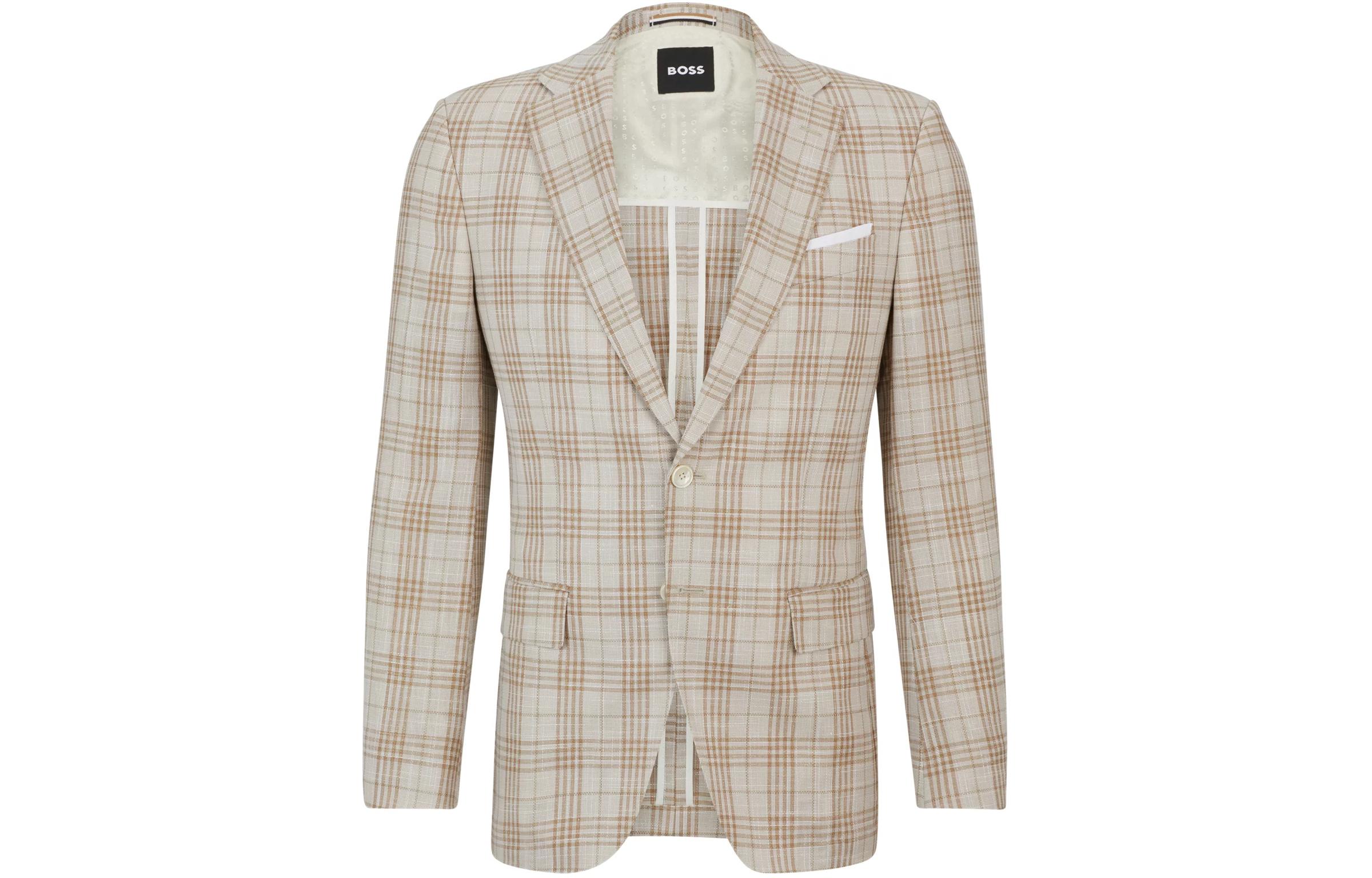 HUGO BOSS Slim-Fit Checkered Single-Breasted Jacket Khaki Color 50514664-255