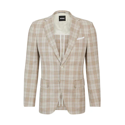HUGO BOSS Slim-Fit Checkered Single-Breasted Jacket Khaki Color 50514664-255