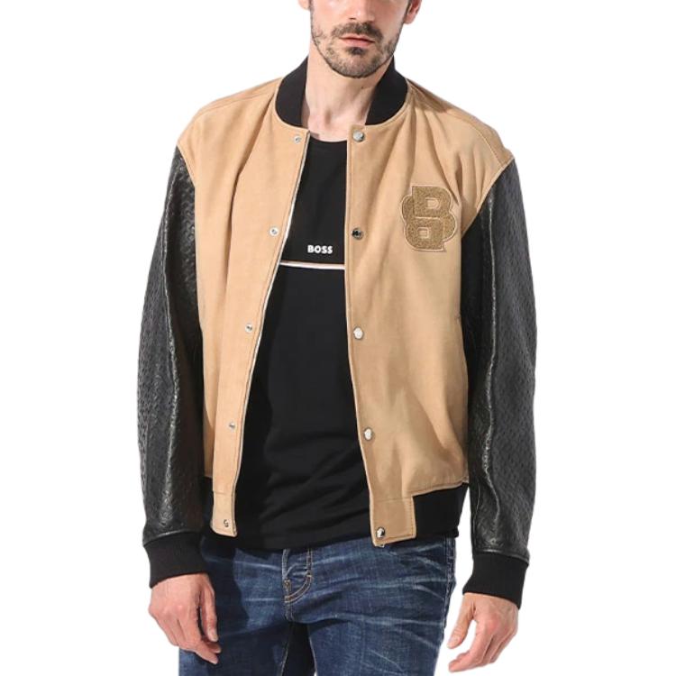 HUGO BOSS Slim-Fit Colorblock Zip Jacket Light Brown Long Sleeve 50510528-260