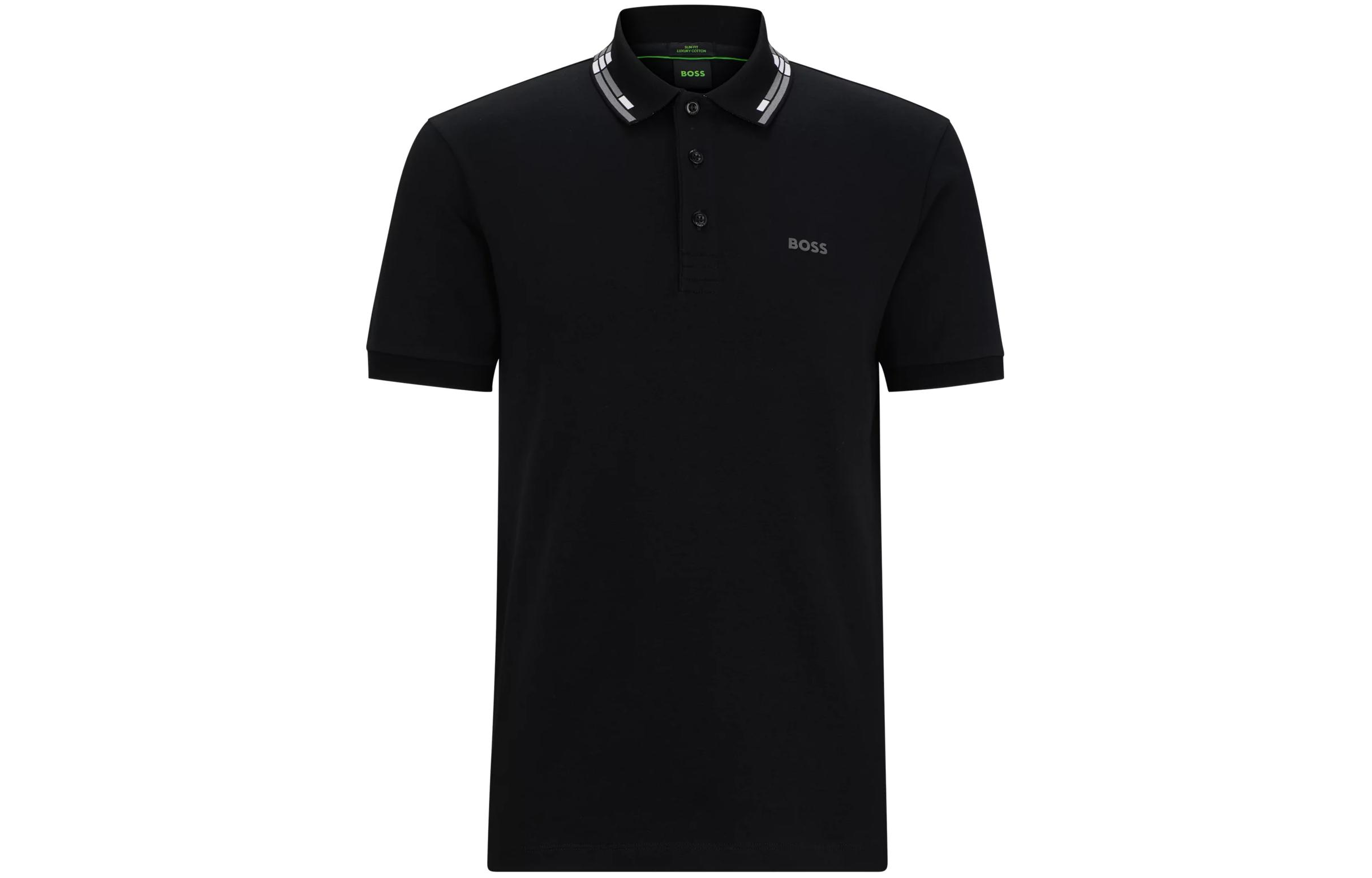 HUGO BOSS Slim-Fit Cotton Polo Shirt Black with Collar Logo Graphics. 50511933-001