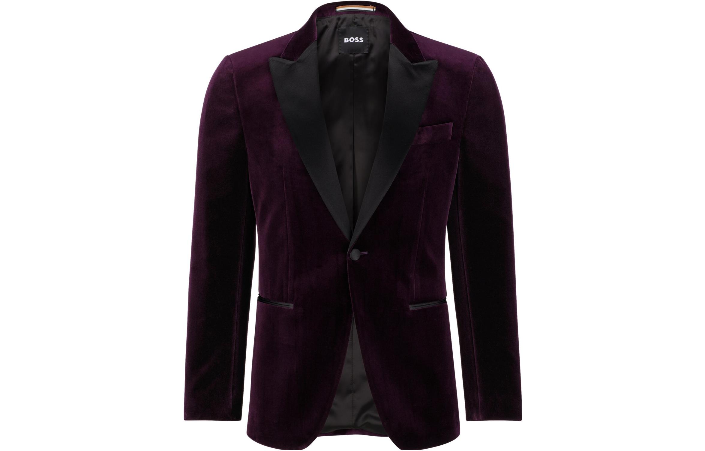 HUGO BOSS Slim-Fit Cotton Tailcoat Blazer Deep Purple 50484709-505