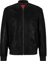 HUGO BOSS Slim-Fit Glitter Suede Bomber Jacket Black Zipper Jacket 50482753-001 HUGO BOSS Slim-Fit Glitter Suede Bomber Jacket Black Zipper Jacket 50482753-001