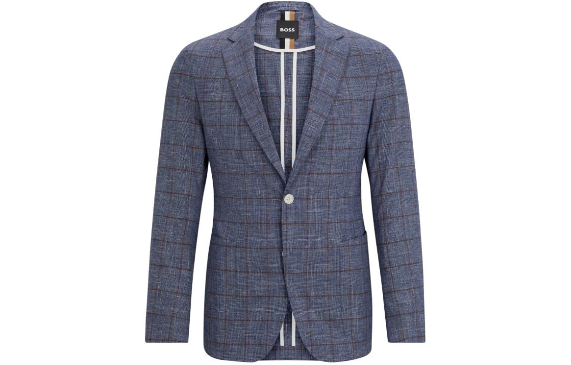 HUGO BOSS Slim-Fit Gray Checked Single-Breasted Blazer Men’s Jacket 50517247-438