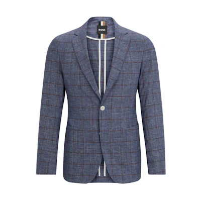 HUGO BOSS Slim-Fit Gray Checked Single-Breasted Blazer Men’s Jacket 50517247-438