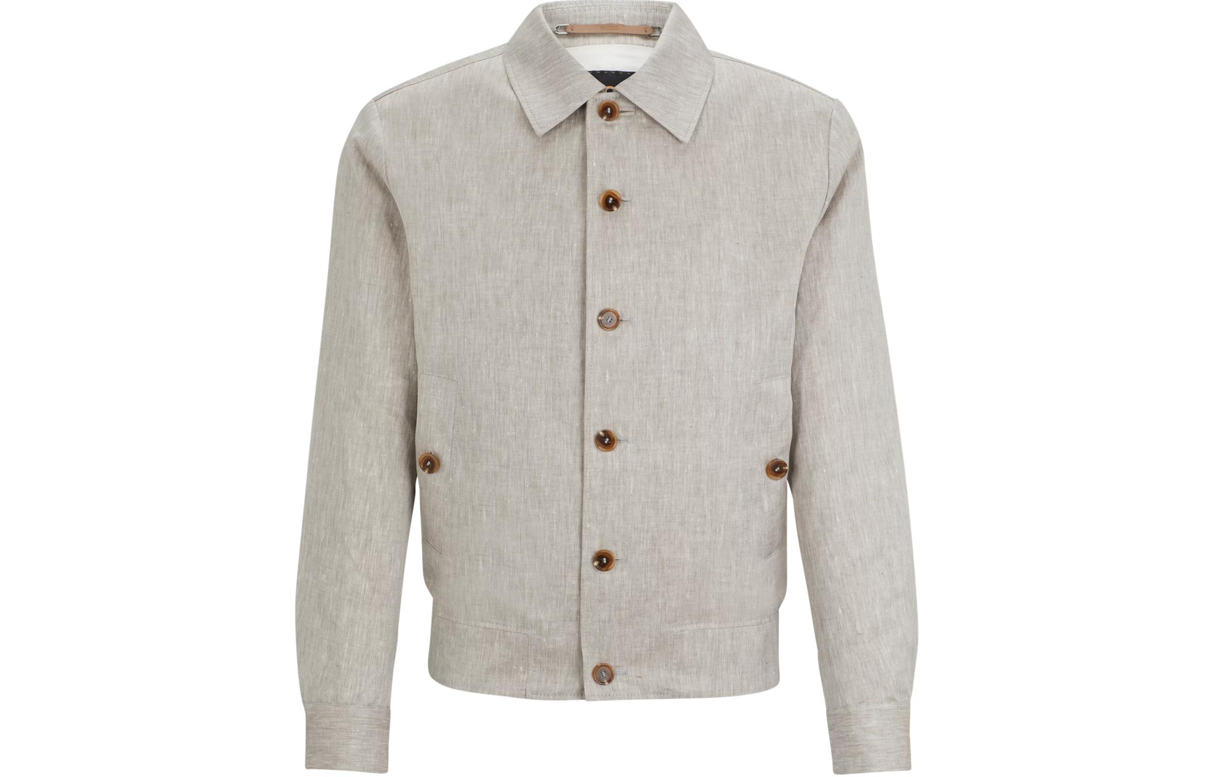 HUGO BOSS Slim-Fit Herringbone Linen Silk Blazer Beige Jacket 50514348-271