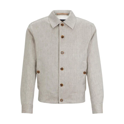 HUGO BOSS Slim-Fit Herringbone Linen Silk Blazer Beige Jacket 50514348-271