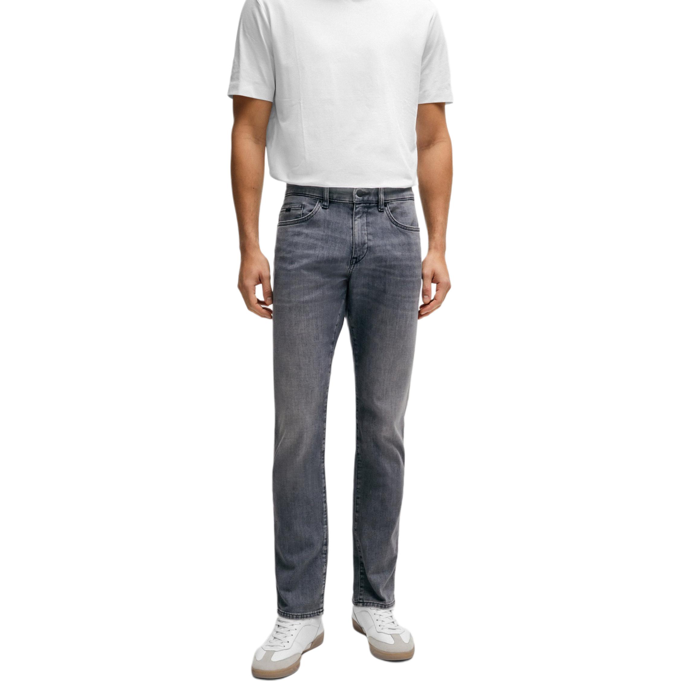 Shop HUGO BOSS 義大利窄版羊絨觸感深灰色男士牛仔褲 50508123-021