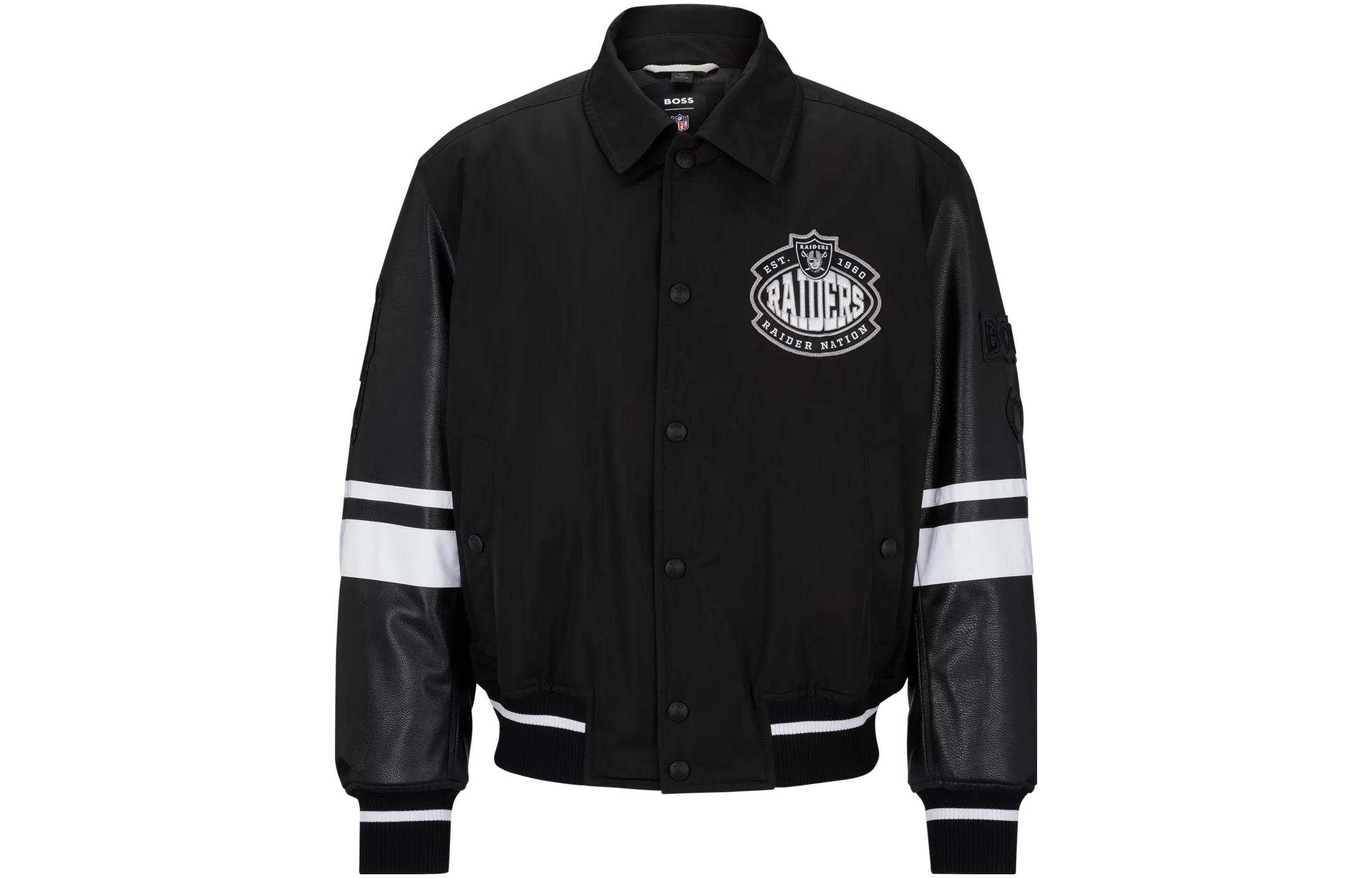 HUGO BOSS Slim-Fit Lettered Collared Long-Sleeve Jacket Black 50505936-004