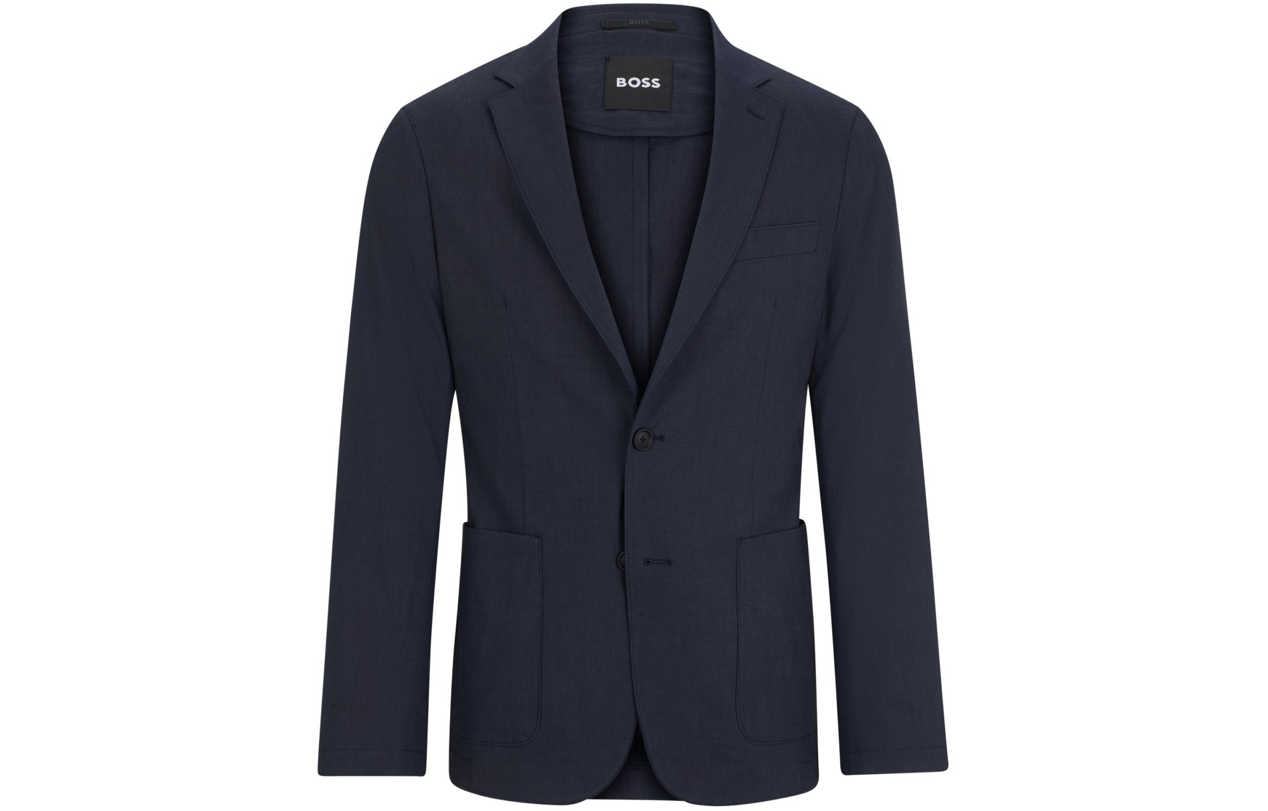 HUGO BOSS Slim-Fit Linen Blend Single-Breasted Jacket - Dark Blue 50514612-404