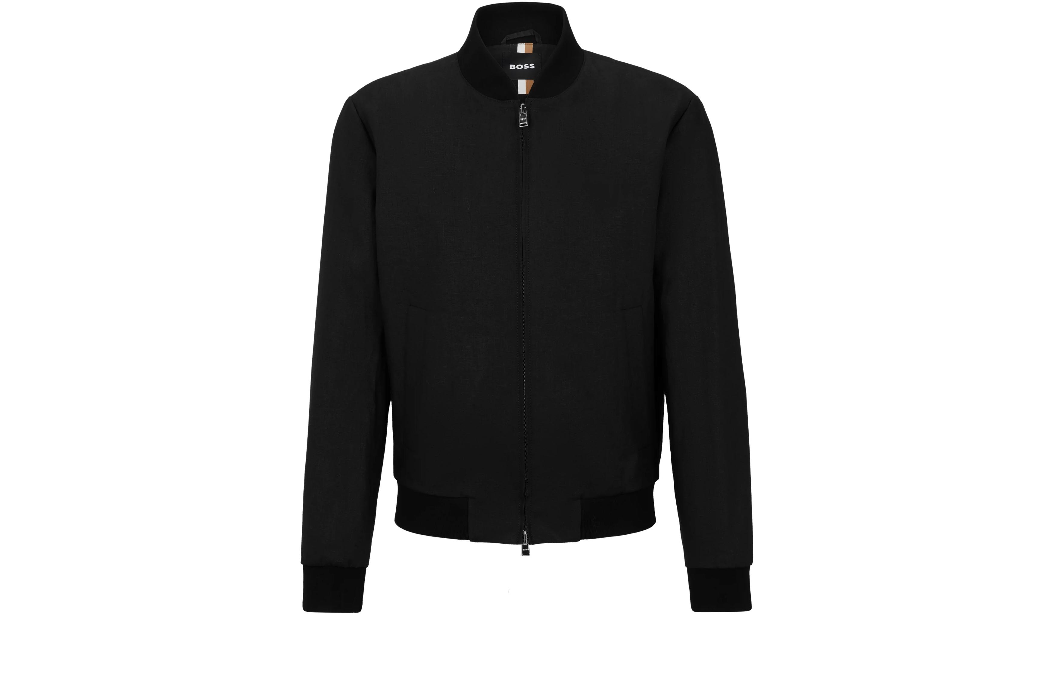 HUGO BOSS Slim-Fit Linen Bomber Jacket Black Full-Zip Jacket 50514231-001