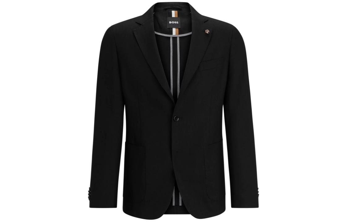 HUGO BOSS Slim-Fit Linen Jacket with Partial Lining Black Blazer 50514229-001