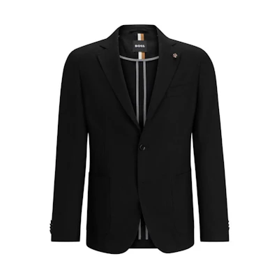 HUGO BOSS Slim-Fit Linen Jacket with Partial Lining Black Blazer 50514229-001
