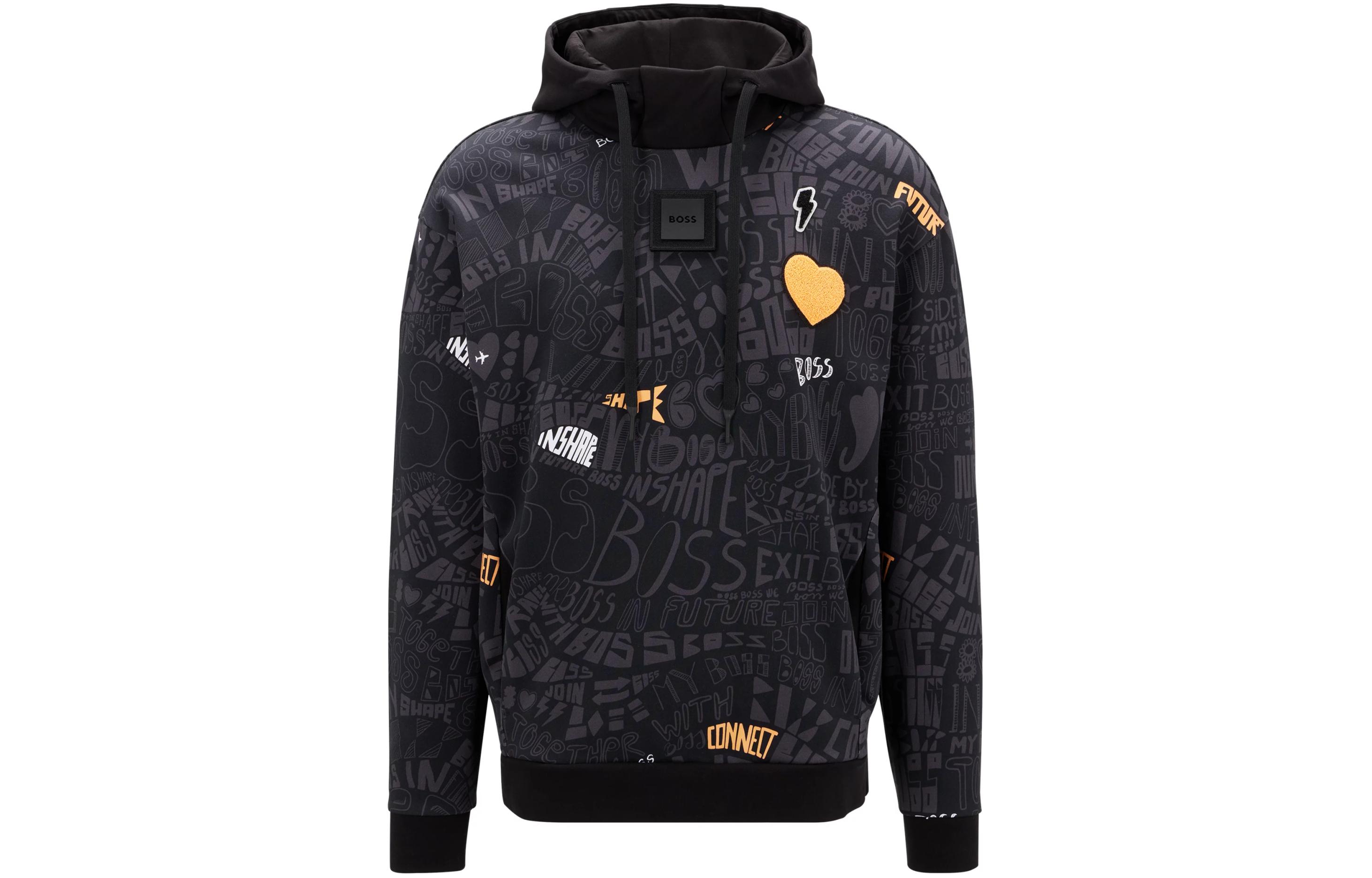HUGO BOSS Slim-Fit Logo Print Hoodie Black 50476403-001