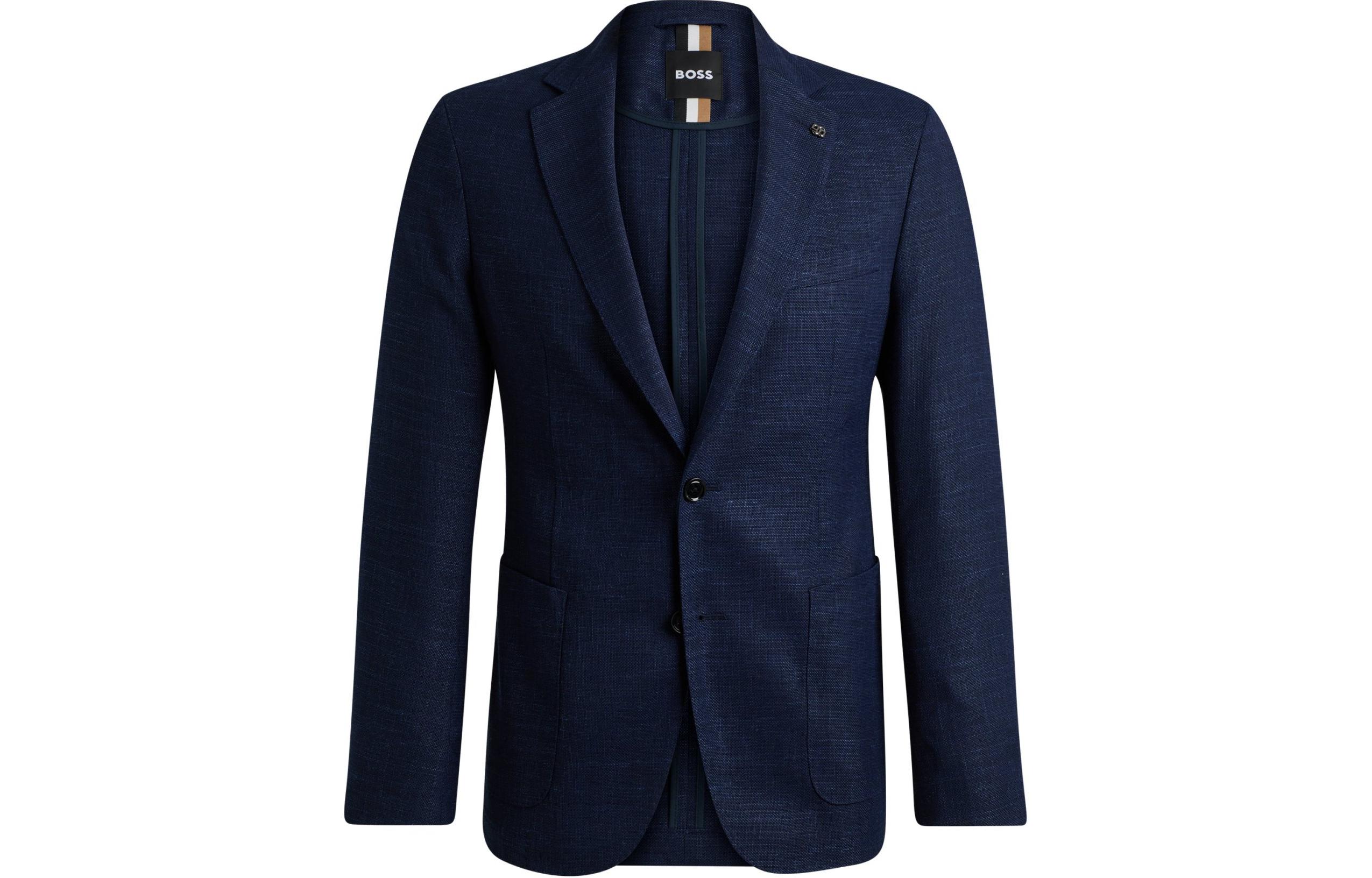 HUGO BOSS Slim-Fit Melange Stretch Blazer Jacket - Dark Blue 50521629-404
