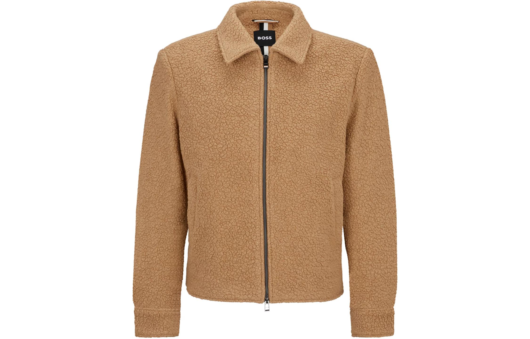 HUGO BOSS Slim-Fit Micro-Pattern Wool Jacket Light Brown Outerwear 50502817-260