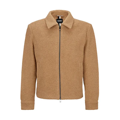 HUGO BOSS Slim-Fit Micro-Pattern Wool Jacket Light Brown Outerwear 50502817-260