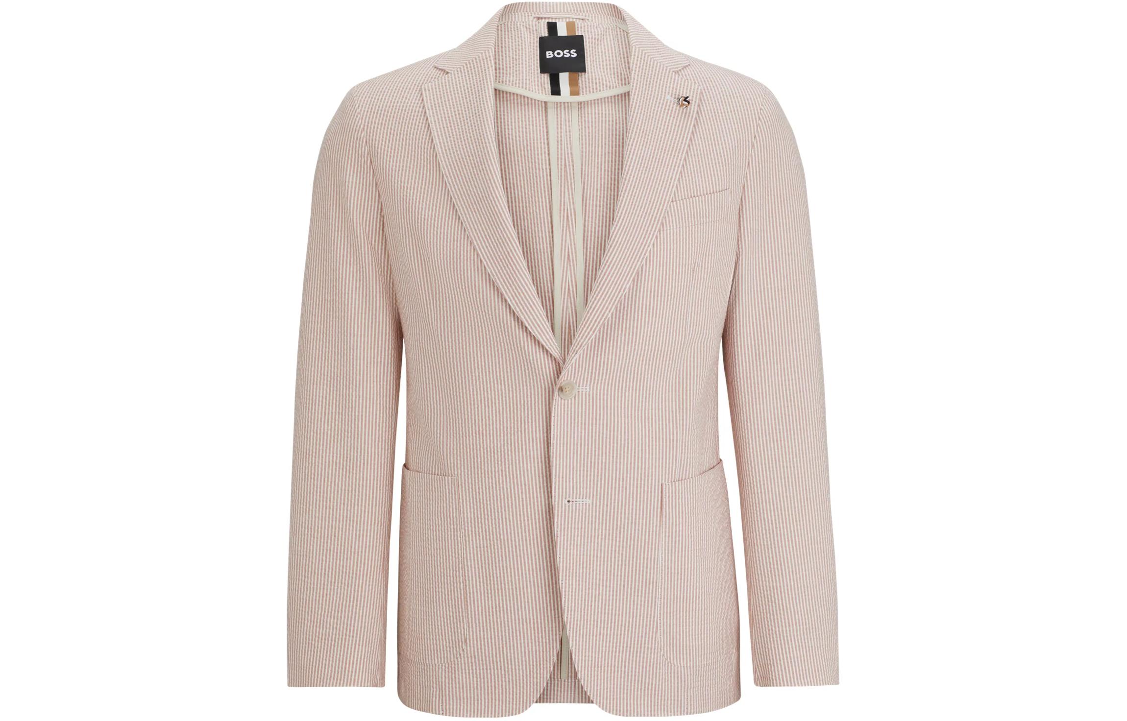HUGO BOSS Slim-Fit Notched Lapel Jacket with Horizontal Stripes Mauve 50513685-602