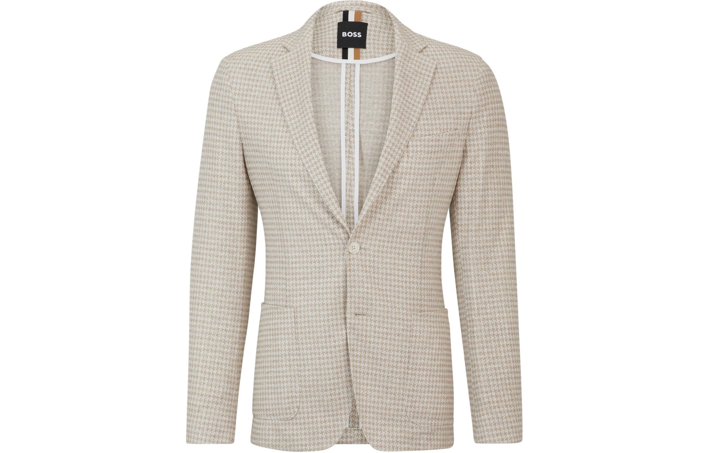 HUGO BOSS Slim-Fit Patterned Jersey Jacket in Light Brown 50514655-255