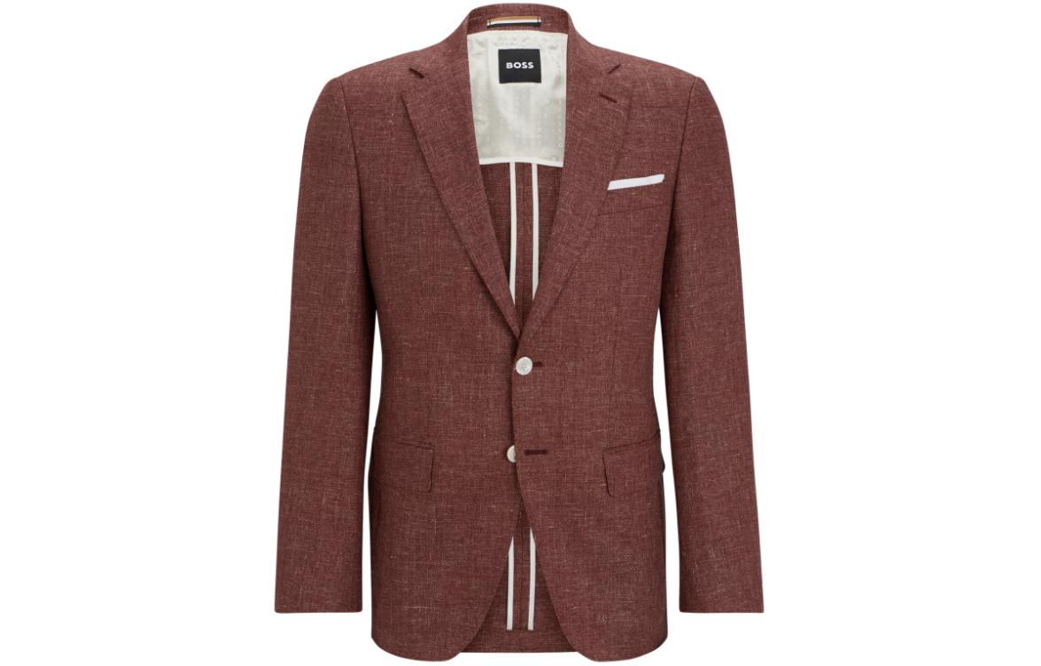 HUGO BOSS Slim-Fit Patterned Virgin Wool Linen Jacket - Dark Brown Blazer 50514594-248