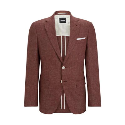 HUGO BOSS Slim-Fit Patterned Virgin Wool Linen Jacket - Dark Brown Blazer 50514594-248