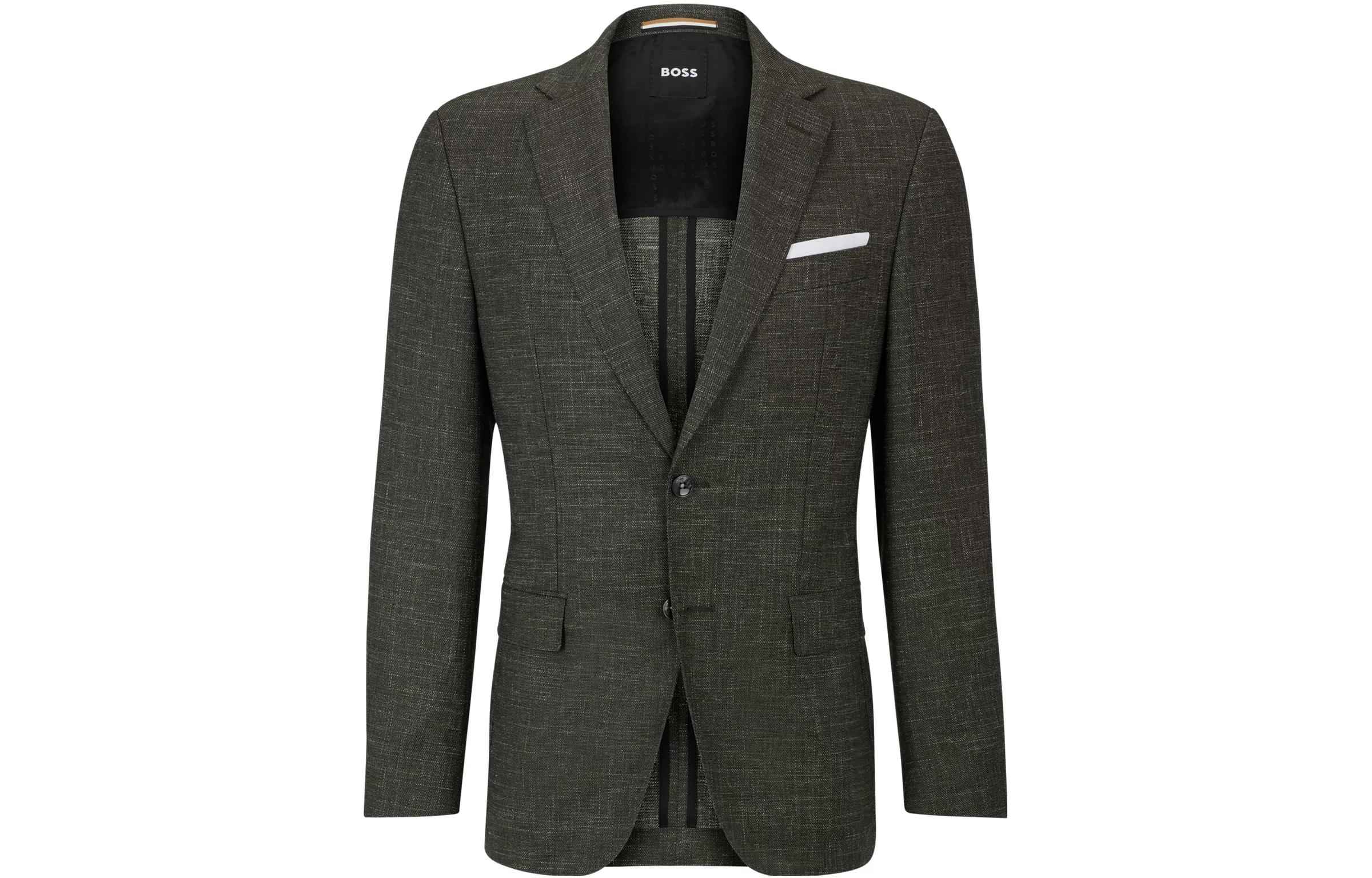 HUGO BOSS Slim-Fit Patterned Wool Blend Jacket Dark Gray 50509548-306